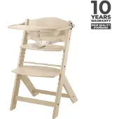 Kinderkraft ENOCK 2in1 Hochstuhl aus Holz, mitwachsend, ergonomisch, verstellbar, ab 6 Monaten bis 35 kg, Beige