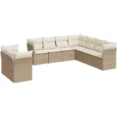 vidaXL 9-tlg. Garten-Sofagarnitur mit Kissen Beige Poly Rattan
