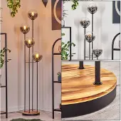 Hofstein Fossobiubo Stehlampe aus Metall/Holz/Glas in Schwarz/Hellbraun/Rauch/Klar
