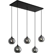 QAZQA - Art Deco Art-Deco-Hängelampe I Pendellampe I Pendelleuchte schwarz mit Rauchglas 5-flammig - Wallace I Wohnzimmer I Schlafzimmer - Rund - LED geeignet E27