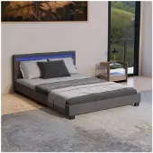 Juskys Polsterbett Paris 140 x 200 cm Kunstleder mit LED & Lattenrost - Grau