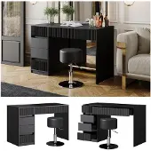 Vicco Schminktisch Omira Schwarz 120 cm mit Hocker, Model 50581