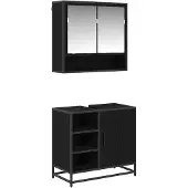 vidaXL Badezimmermöbel-Set 2 Stk. Schwarz Eichen-Optik Holzwerkstoff
