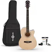 Gear4Music Single-Cutaway-Akustikgitarre mit Zubehörset von Natur
