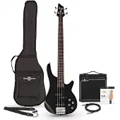 Gear4Music Chicago Bassgitarre Schwarz mit 15-Watt-Verstärker