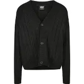 Urban Classics Herren Oversize Cardigan mit V-Ausschnitt und Zopfmuster Schwarz Größe M