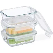 Relaxdays Glasbehälter mit Deckel, 3er Set, 1040ml, Frischhaltedosen, Kunststoffdeckel, luftdicht, Glasdose, transparent