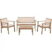 Mendler Garten-Garnitur MCW-O19, Lounge-Set Sitzgruppe Bank Sessel Tisch, Holz Akazie MVG Stoff/Textil (180g/m²) Kissen beige