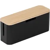 Relaxdays Kabelbox für Steckdosenleiste, Bambus, Deckel HBT 14,5x34x11cm, Kabel verstecken, Steckdosenbox, natur/schwarz