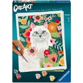 Ravensburger Malen nach Zahlen - CréArt - Weiße Katze & Blumen -23146
