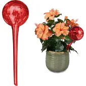 Relaxdays Bewässerungskugel 2er Set, dosierte Pflanzen Bewässerung, Blumentopf, Gießhilfe Büro, Urlaub, Glas Ø 9 cm, rot