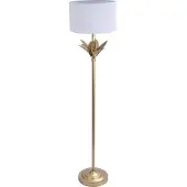 Relaxdays Stehlampe, Palmenblatt-Sockel, Stoffschirm, E27-Fassung, Wohnzimmer, Schlafzimmer, Standlampe, weiß/gold
