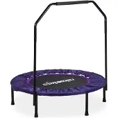 Relaxdays Trampolin mit Haltestange, Ø 102 cm, faltbares Minitrampolin bis 120 kg, Fitnesstrampolin indoor, lila