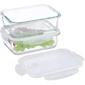 Relaxdays Glasbehälter mit Deckel, 2er Set, 1520ml, Frischhaltedosen, Kunststoffdeckel, luftdicht, Glasdose, transparent
