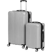 Relaxdays Kofferset, 2-teilig, 2 Größen, 4 Rollen, Hartschale, Teleskopgriff, Reisekoffer mit Zahlenschloss, silber