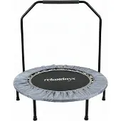 Relaxdays Trampolin mit Haltestange, Ø 102 cm, faltbares Minitrampolin bis 120 kg, Fitnesstrampolin indoor, grau