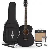 Gear4Music Student Elektroakustikgitarre Schwarz mit 15-Watt-Verstärker und Zubehörset