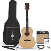 Gear4Music Parlor-Elektroakustikgitarre Natur mit 15-Watt-Verstärker und Zubehörset