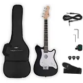 Gear4Music VISIONSTRING Mini-E-Gitarre mit eingebautem Lautsprecher schwarz