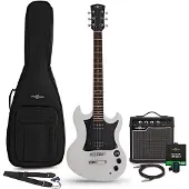 Gear4Music Brooklyn E-Gitarre Weiß 10W Gitarrenverstärker & Zubehörpaket