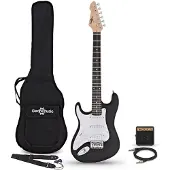 Gear4Music 3/4-LA-Linkshänder-E-Gitarre Schwarz im Bundle mit Mini-Gitarrenverstärker