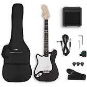 Gear4Music VISIONSTRING 3/4-Linkshänder-E-Gitarre – Paket Schwarz