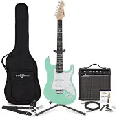 Gear4Music LA E-Gitarre Seafoam Green mit 15-Watt-Verstärker und Zubehörset