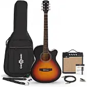Gear4Music Single-Cutaway-Elektroakustikgitarre Sunburst mit 15-Watt-Verstärker und Zubehörset