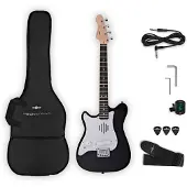 Gear4Music VISIONSTRING Mini-E-Gitarre für Linkshänder mit eingebautem Lautsprecher schwarz