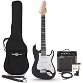 Gear4Music 3/4-LA-E-Gitarre Schwarz im Bundle mit 10-Watt-Gitarrenverstärker und Zubehör