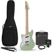 Gear4Music Seattle Linkshänder-E-Gitarre Seafoam Green 10-W-Gitarrenverstärker & Zubehörpaket
