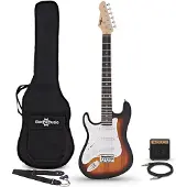 Gear4Music 3/4-LA-Linkshänder-E-Gitarre Sunburst im Bundle mit Mini-Gitarrenverstärker