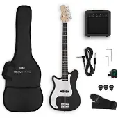Gear4Music VISIONSTRING Linkshänder-E-Bass – Paket Schwarz