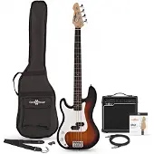Gear4Music LA  Linkshänder-Bassgitarre + 15-Watt-Verstärker mit Zubehör Sunburst
