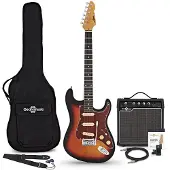Gear4Music LA Select E-Gitarre Sunburst im Bundle mit 15-Watt-Gitarrenverstärker und Zubehör