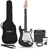 Gear4Music LA-E-Gitarre Schwarz im Bundle mit 10-Watt-Verstärker und Zubehör