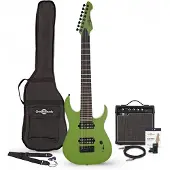 Gear4Music Harlem S 8-saitige E-Gitarre im Paket mit 15-Watt-Verstärker Slime Green