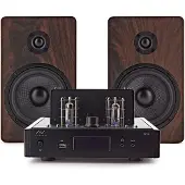 AVCOM Vintage Style Verstärker mit 5" Passiven Lautsprechern Walnuss