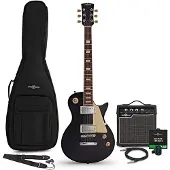 Gear4Music New Jersey Select E-Gitarre schwarz 10W Gitarrenverstärker & Zubehörpaket