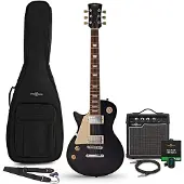 Gear4Music New Jersey Select Linkshändige E-Gitarre schwarz 10W Gitarrenverstärker & Zubehörpaket