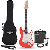Gear4Music 3/4-LA-E-Gitarre Rot im Bundle mit 10-Watt-Gitarrenverstärker und Zubehör