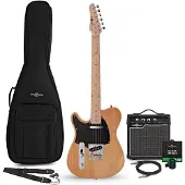 Gear4Music Knoxville E-Gitarre Natural 10-W-Gitarrenverstärker &amp; Zubehörpaket