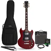 Gear4Music Brooklyn Select E-Gitarre Rot im Paket mit 15-Watt-Verstärker