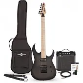 Gear4Music Harlem S E-Gitarre im Paket mit 15-Watt-Verstärker Trans Black