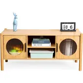 Relaxdays TV-Lowboard, mit 2 Türen, Fernsehtisch für bis zu 43 Zoll, Holzoptik, HBT: 48 x 103 x 40 cm, TV-Bank, natur