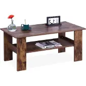 Relaxdays Couchtisch, HBT: 43,5x100x50 cm, Wohnzimmertisch mit unterer Ablage, moderner Sofatisch, Holzoptik, braun