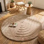 FRAAI Hochflor Teppich Rund - Carvy Curves Taupe Ø 120 cm