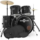 Gear4Music BDK-1 Anfänger-Schlagzeug in Standardgröße schwarz mit Übungspaket