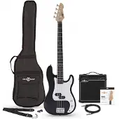 Gear4Music LA-Bassgitarre Schwarz im Paket mit 15-Watt-Verstärker