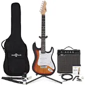 Gear4Music LA E-Gitarre Sunburst im Bundle mit 15-Watt-Verstärker und Zubehör-Komplettset